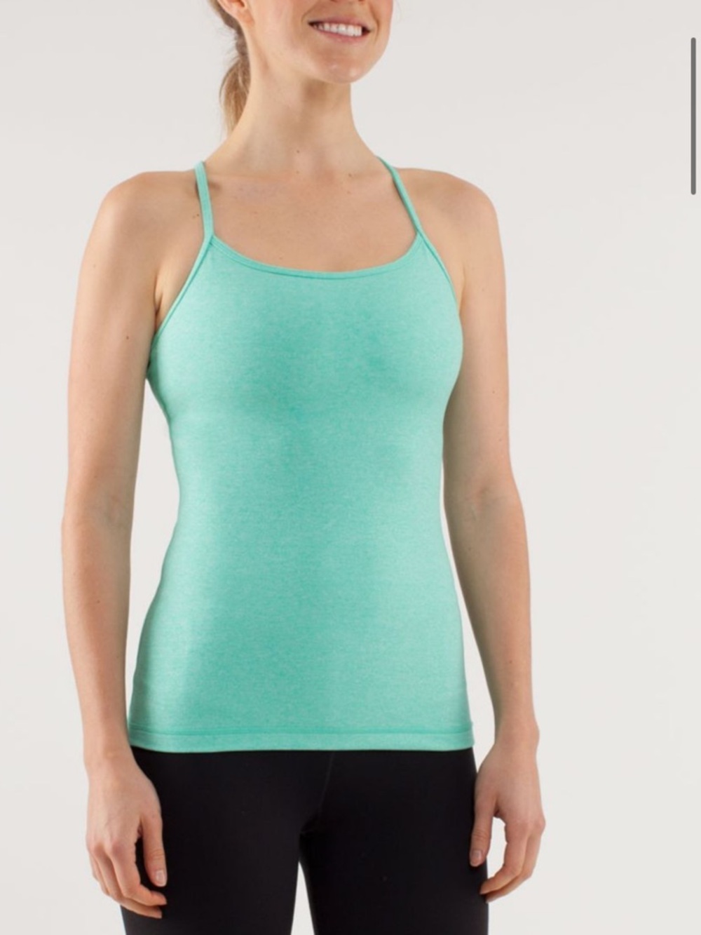 Lululemon Power Y Tank Luon Heathered Menthol Teal Blue Tank Top Size 6
